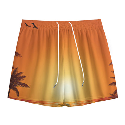 Palm Tree Beach Sunset Print Mesh Shorts