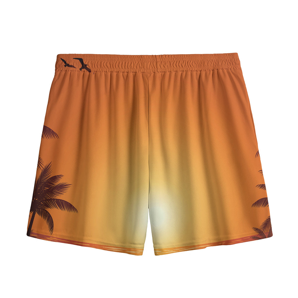 Palm Tree Beach Sunset Print Mesh Shorts