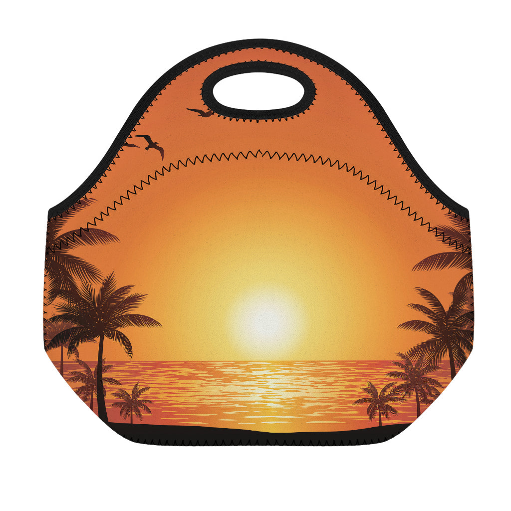 Palm Tree Beach Sunset Print Neoprene Lunch Bag