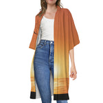 Palm Tree Beach Sunset Print Open Front Beach Cover Up