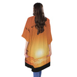 Palm Tree Beach Sunset Print Open Front Beach Cover Up