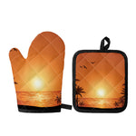 Palm Tree Beach Sunset Print Oven Mitt And Pot Holder Set
