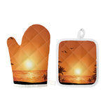 Palm Tree Beach Sunset Print Oven Mitt And Pot Holder Set