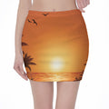Palm Tree Beach Sunset Print Pencil Mini Skirt