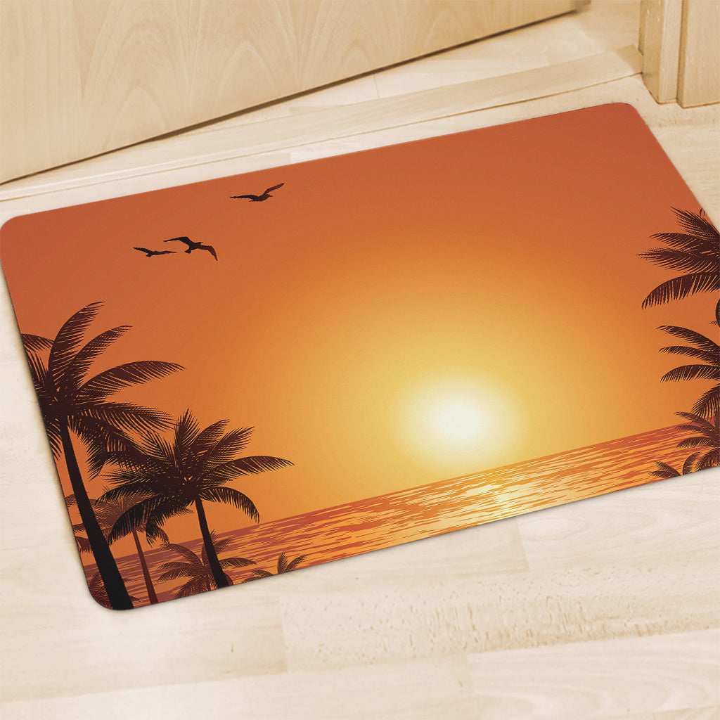 Palm Tree Beach Sunset Print Polyester Doormat