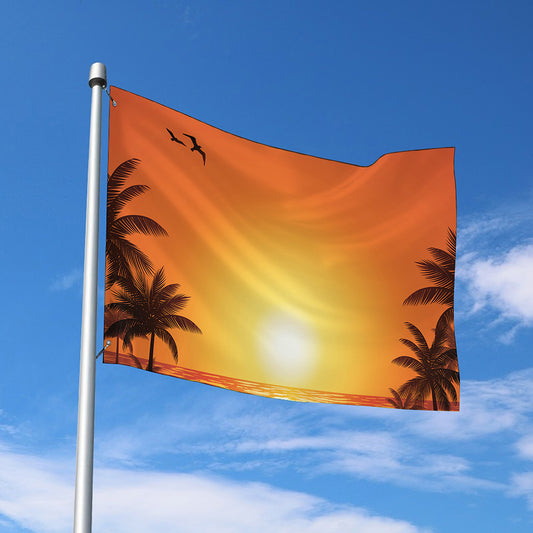 Palm Tree Beach Sunset Print Polyester Flag