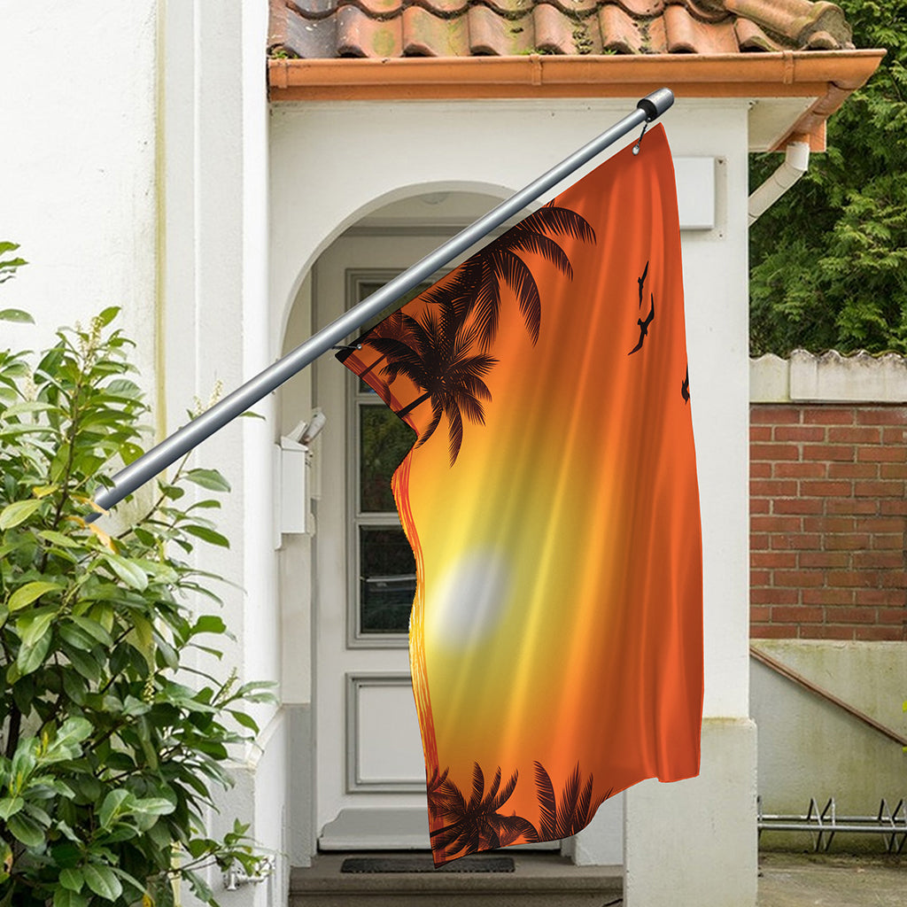 Palm Tree Beach Sunset Print Polyester Flag