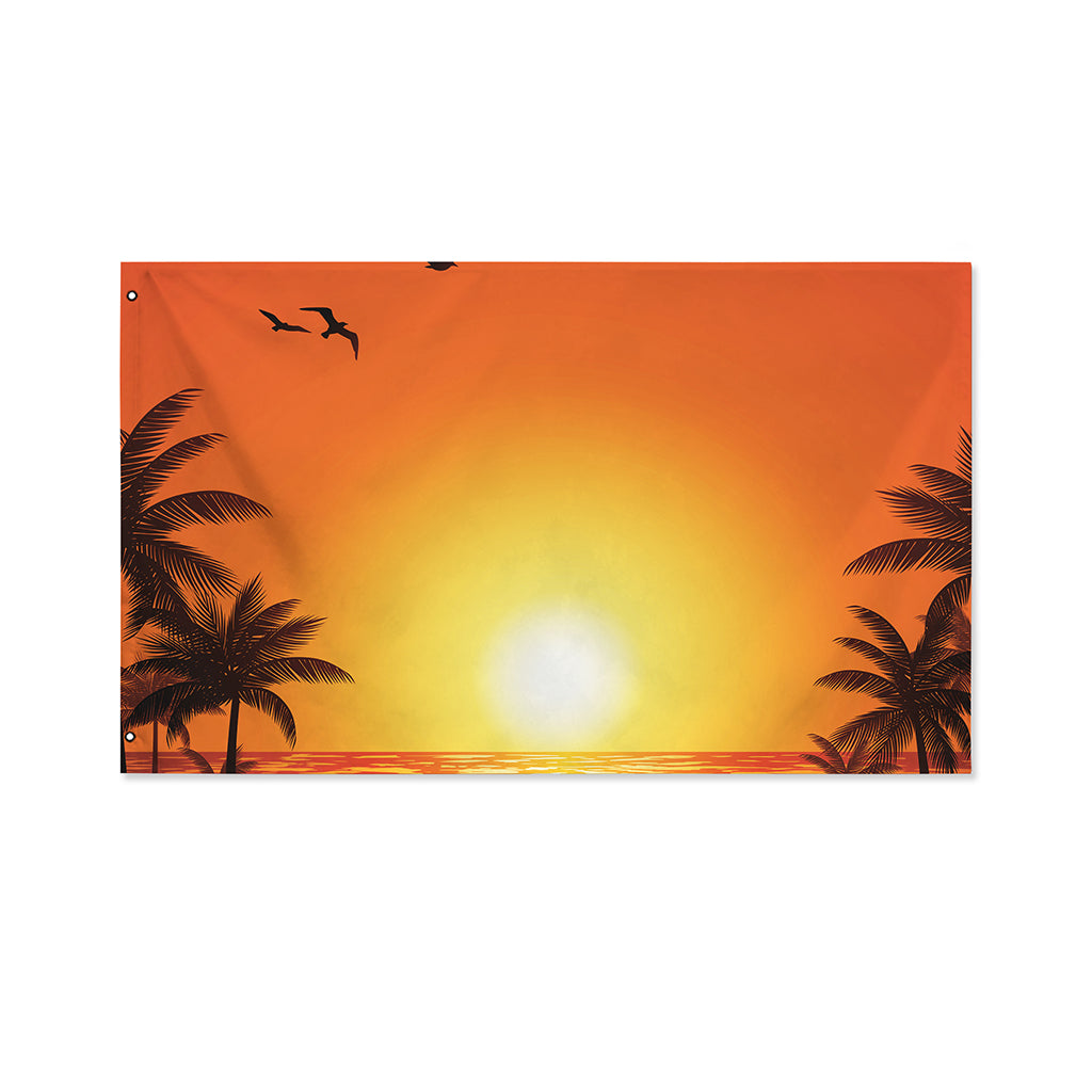 Palm Tree Beach Sunset Print Polyester Flag