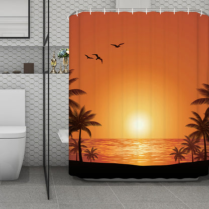 Palm Tree Beach Sunset Print Polyester Shower Curtain