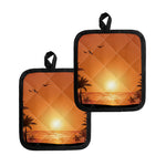 Palm Tree Beach Sunset Print Pot Holders