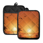 Palm Tree Beach Sunset Print Pot Holders With Pocket