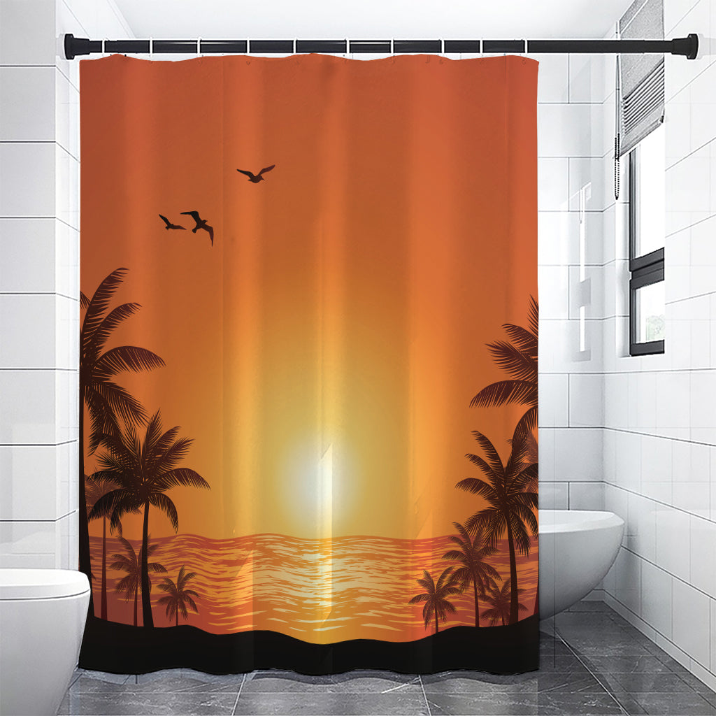 Palm Tree Beach Sunset Print Premium Shower Curtain