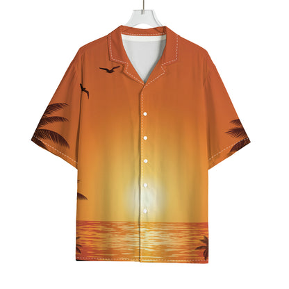 Palm Tree Beach Sunset Print Rayon Hawaiian Shirt