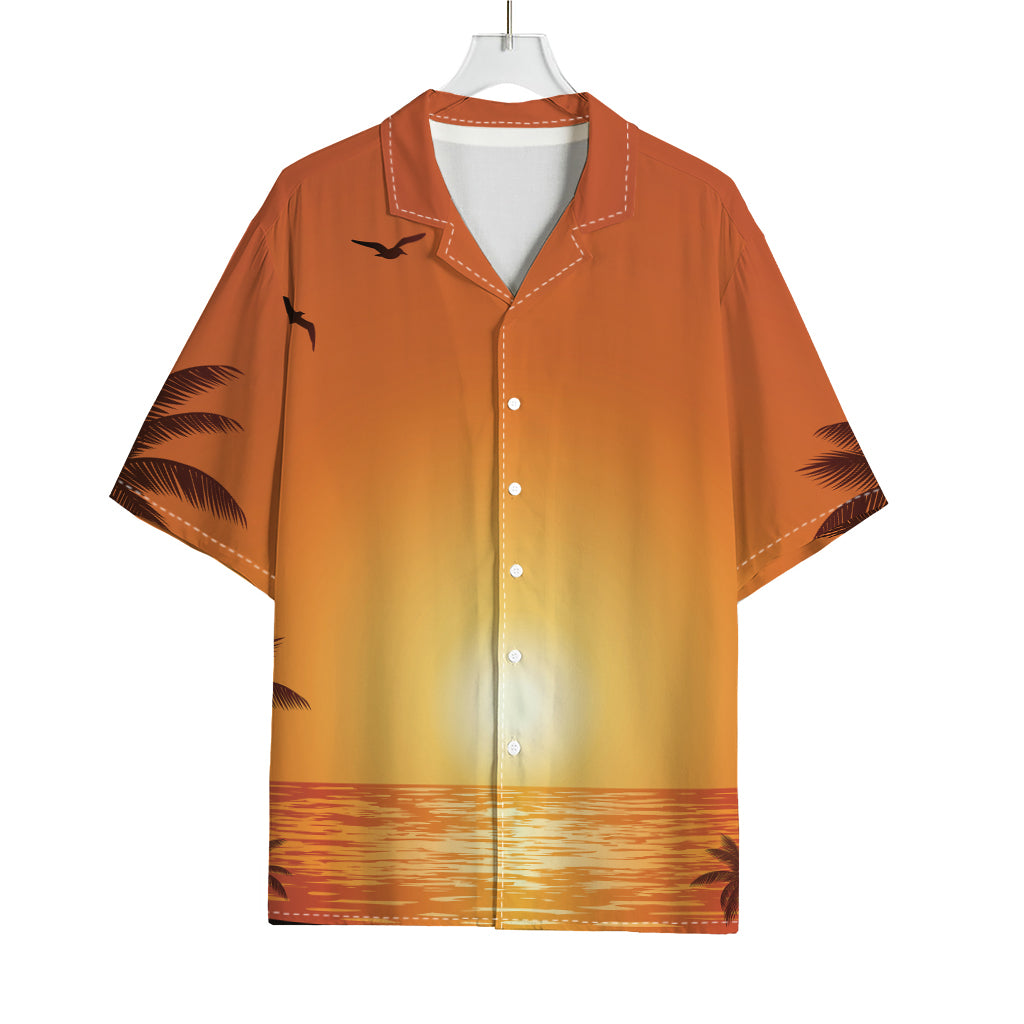 Palm Tree Beach Sunset Print Rayon Hawaiian Shirt