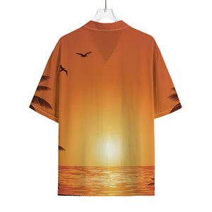 Palm Tree Beach Sunset Print Rayon Hawaiian Shirt