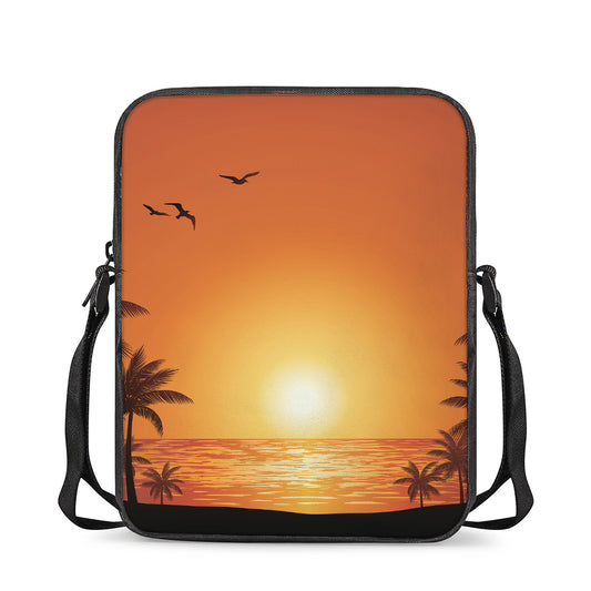Palm Tree Beach Sunset Print Rectangular Crossbody Bag
