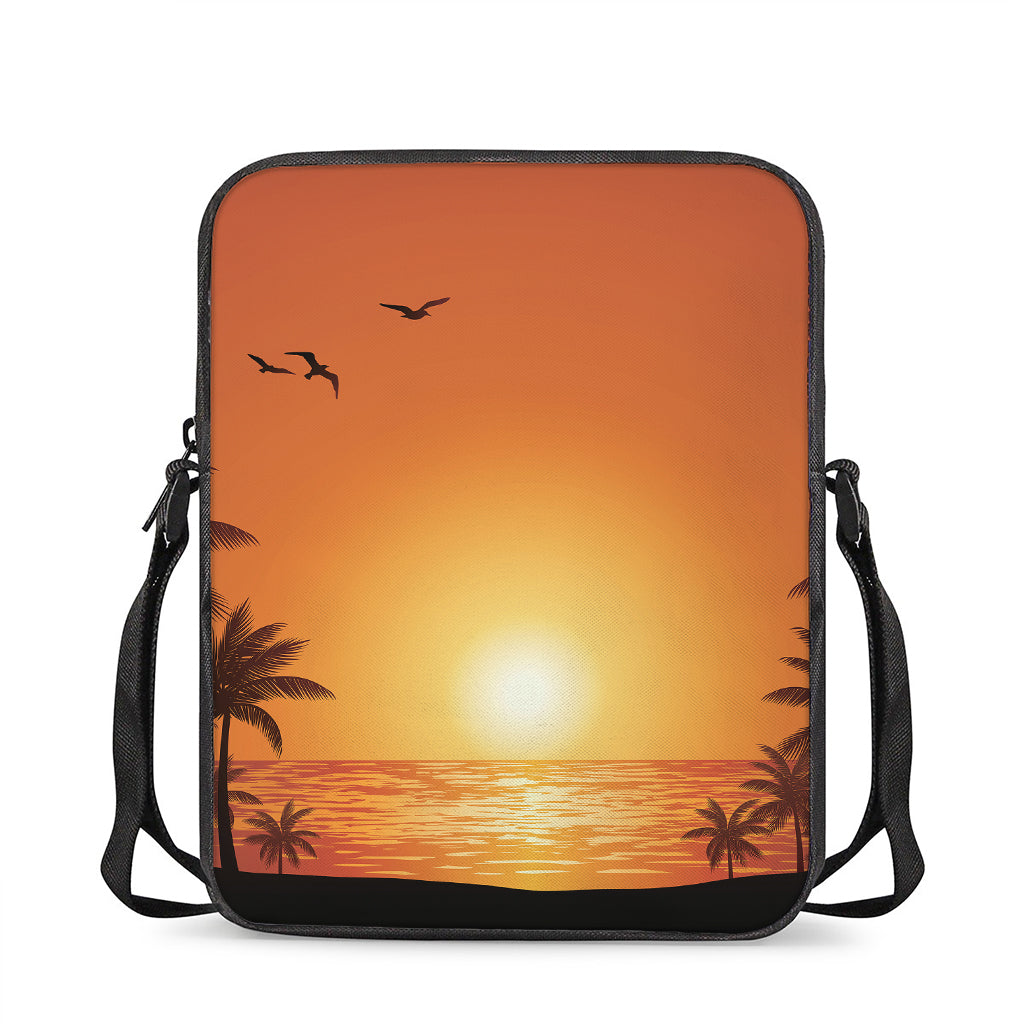 Palm Tree Beach Sunset Print Rectangular Crossbody Bag