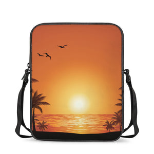 Palm Tree Beach Sunset Print Rectangular Crossbody Bag