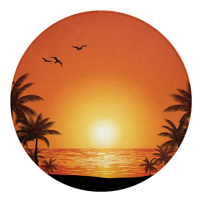 Palm Tree Beach Sunset Print Round Blanket