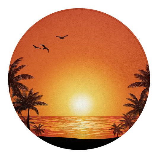 Palm Tree Beach Sunset Print Round Blanket