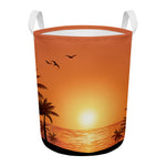 Palm Tree Beach Sunset Print Round Laundry Basket