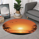 Palm Tree Beach Sunset Print Round Rug