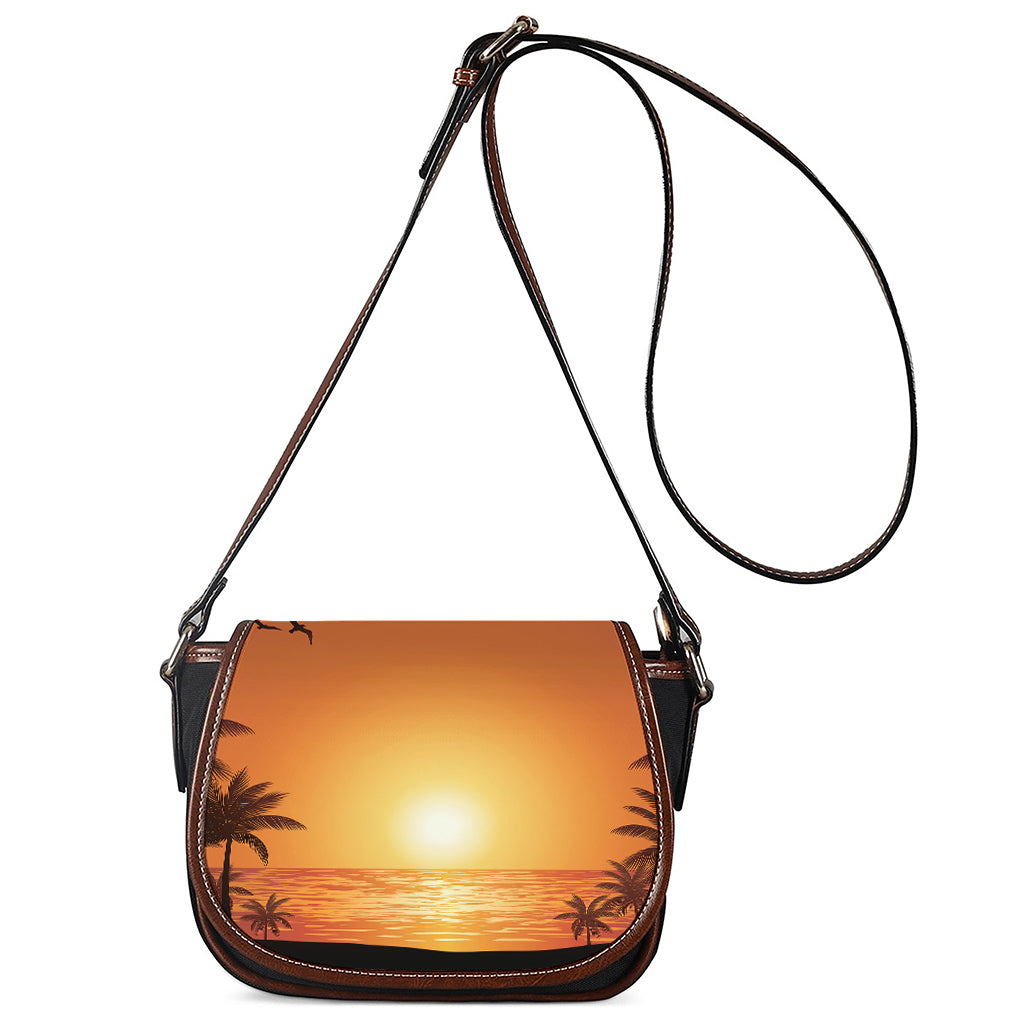 Palm Tree Beach Sunset Print Saddle Bag