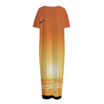 Palm Tree Beach Sunset Print Short Sleeve Long Nightdress