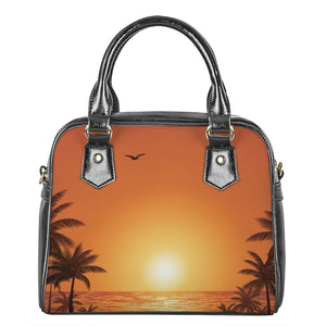 Palm Tree Beach Sunset Print Shoulder Handbag