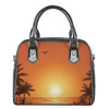 Palm Tree Beach Sunset Print Shoulder Handbag