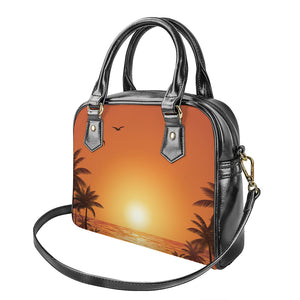 Palm Tree Beach Sunset Print Shoulder Handbag