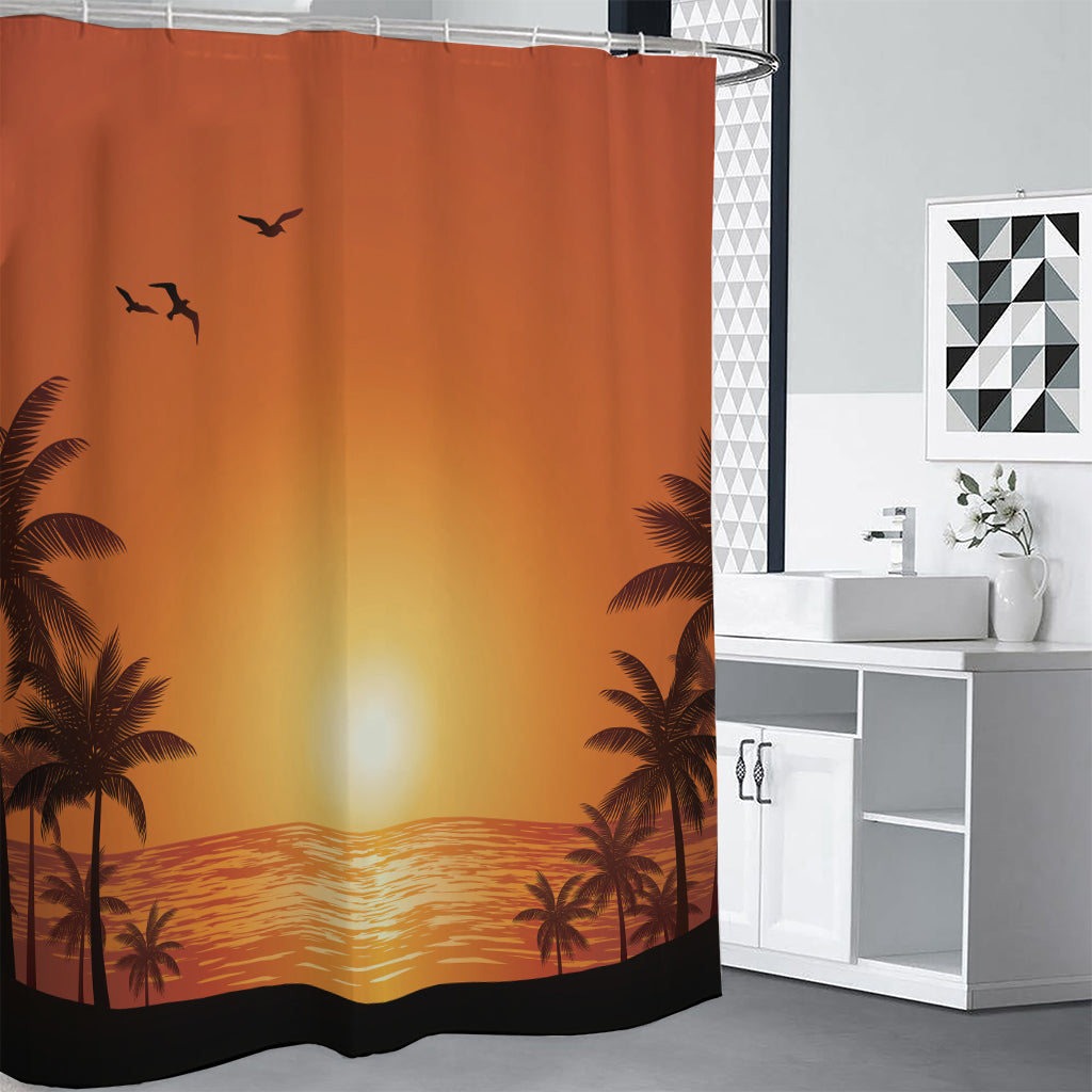 Palm Tree Beach Sunset Print Shower Curtain