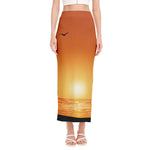 Palm Tree Beach Sunset Print Side Slit Maxi Skirt