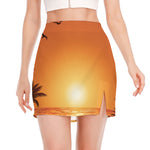 Palm Tree Beach Sunset Print Side Slit Mini Skirt