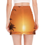 Palm Tree Beach Sunset Print Side Slit Mini Skirt