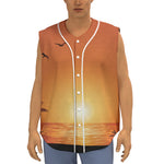 Palm Tree Beach Sunset Print Sleeveless Baseball Jersey