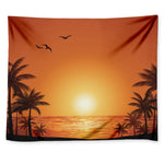 Palm Tree Beach Sunset Print Tapestry