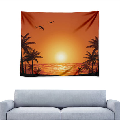 Palm Tree Beach Sunset Print Tapestry