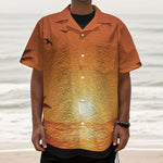 Palm Tree Beach Sunset Print Textured Short Sleeve Shirt