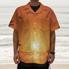 Palm Tree Beach Sunset Print Textured Short Sleeve Shirt