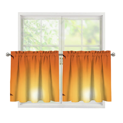Palm Tree Beach Sunset Print Tier Curtains
