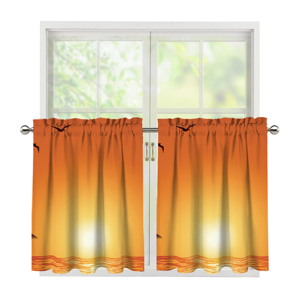 Palm Tree Beach Sunset Print Tier Curtains