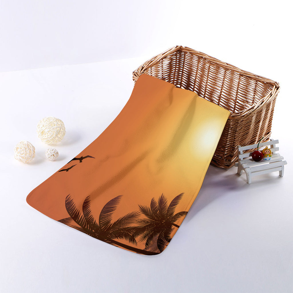 Palm Tree Beach Sunset Print Towel