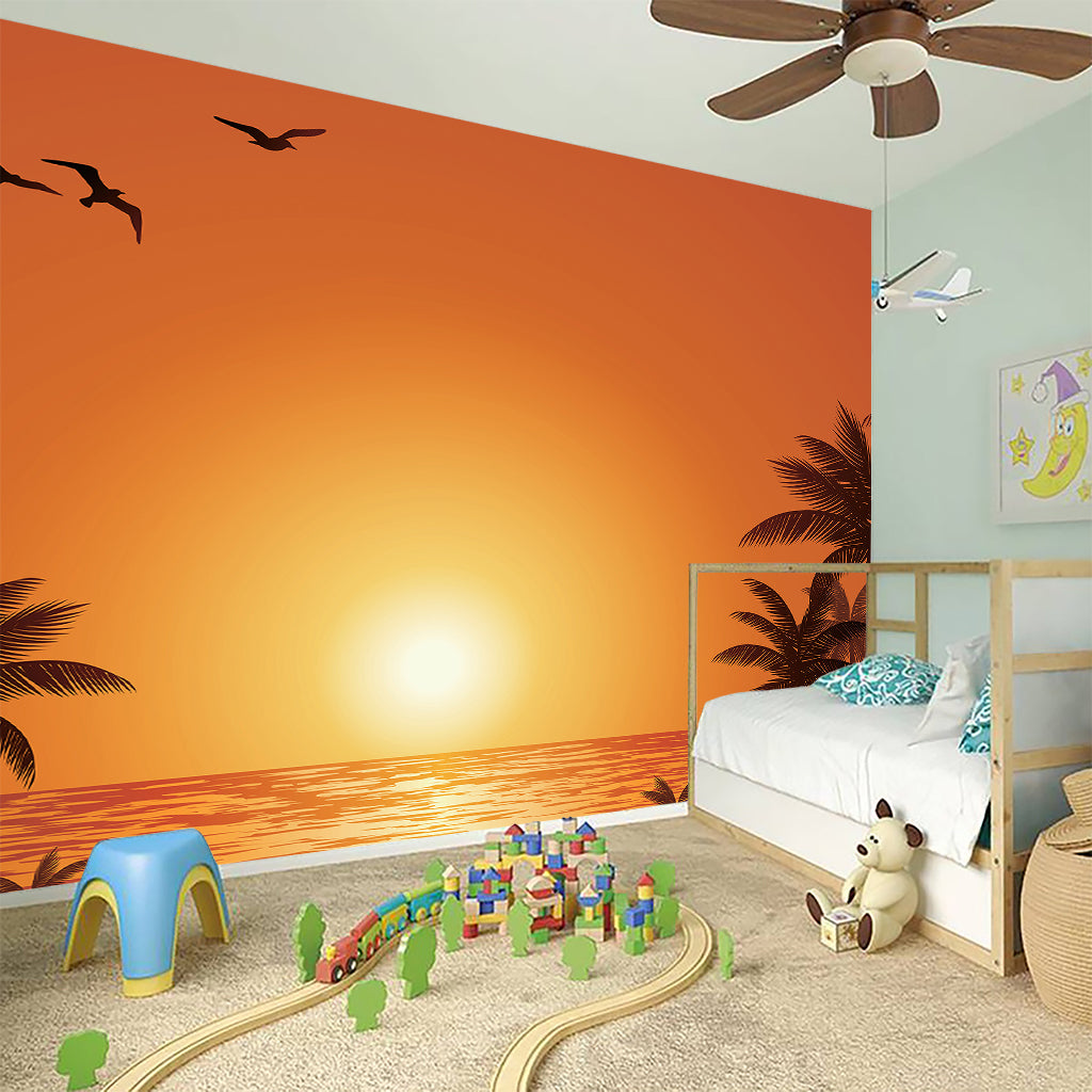 Palm Tree Beach Sunset Print Wall Sticker