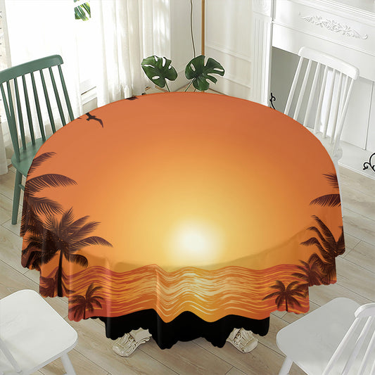 Palm Tree Beach Sunset Print Waterproof Round Tablecloth