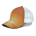 Palm Tree Beach Sunset Print White Mesh Trucker Cap