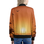 Palm Tree Beach Sunset Print Women's Bomber Jacket