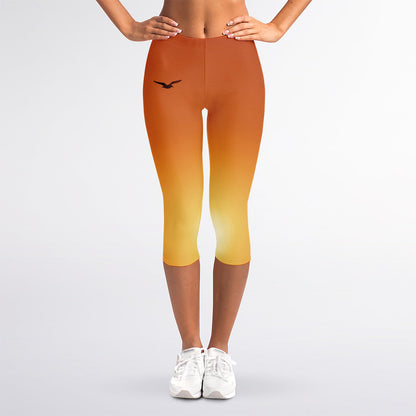 Palm Tree Beach Sunset Print Women's Capri Leggings
