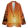 Palm Tree Beach Sunset Print Women's Cotton Blazer