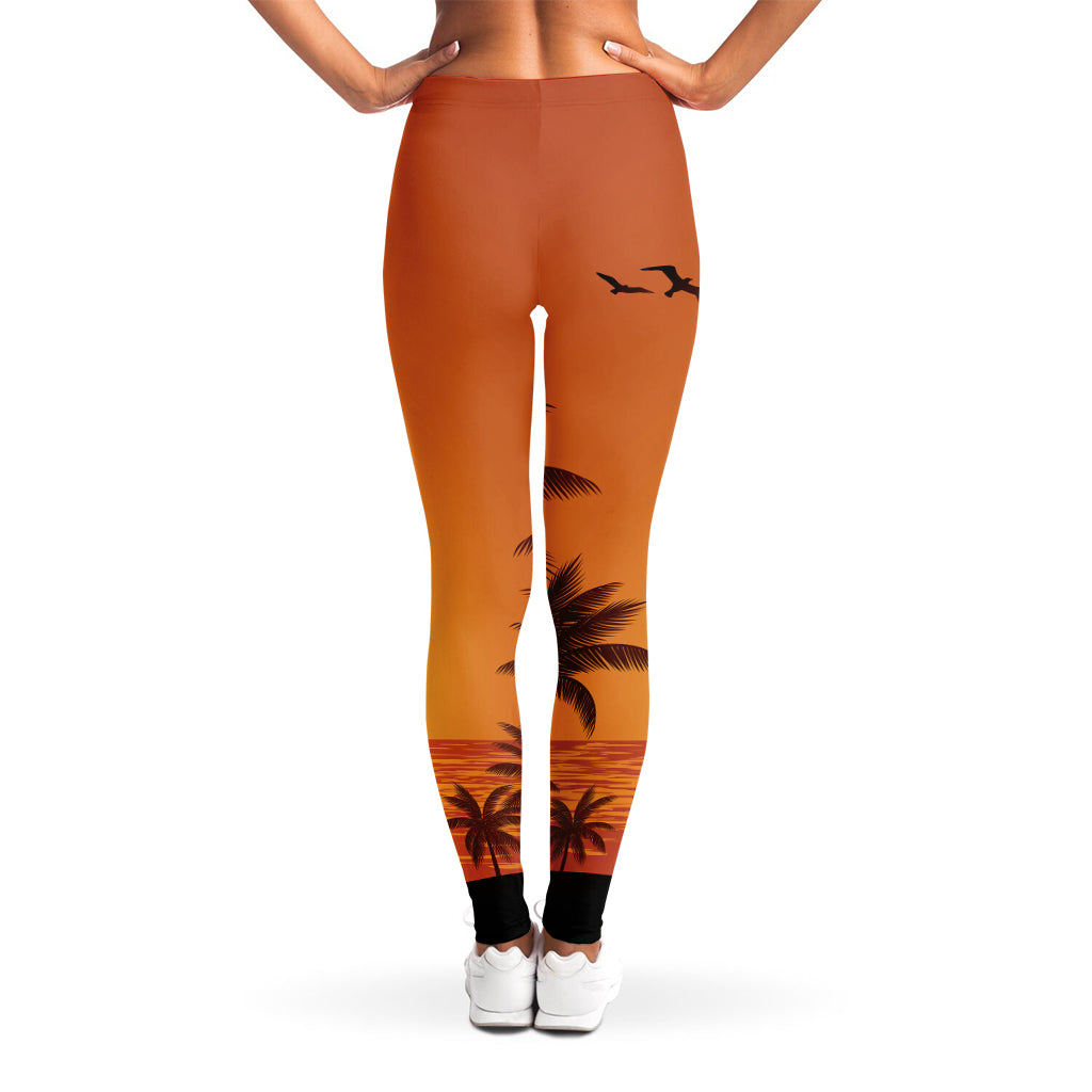 Palm Tree Beach Sunset Print Women's Leggings